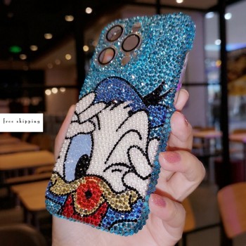 Handmade Crystal Phone Case for iPhone 14 15 Plus Pro Max Case Glitter Bling Donald Duck Phone Cover Luxury Crystal Rhinestone