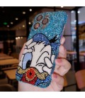 Handmade Crystal Phone Case for iPhone 14 15 Plus Pro Max Case Glitter Bling Donald Duck Phone Cover Luxury Crystal Rhinestone