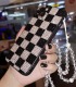 Handmade Crystal Phone Case for iPhone 14 15 Plus Pro Max Case Glitter Bling Black & White Check Phone Cover Luxury Rhinestone