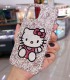 Handmade Crystal Phone Case for iPhone 14 15 Plus Pro Max Case Glitter Bling Hello Kitty Phone Cover Luxury Crystal Rhinestone