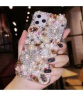 Handmade Crystal Phone Case for iPhone 14 15 Plus Pro Max Case Glitter Bling Pearl Charms Phone Cover Luxury Crystal Rhinestone